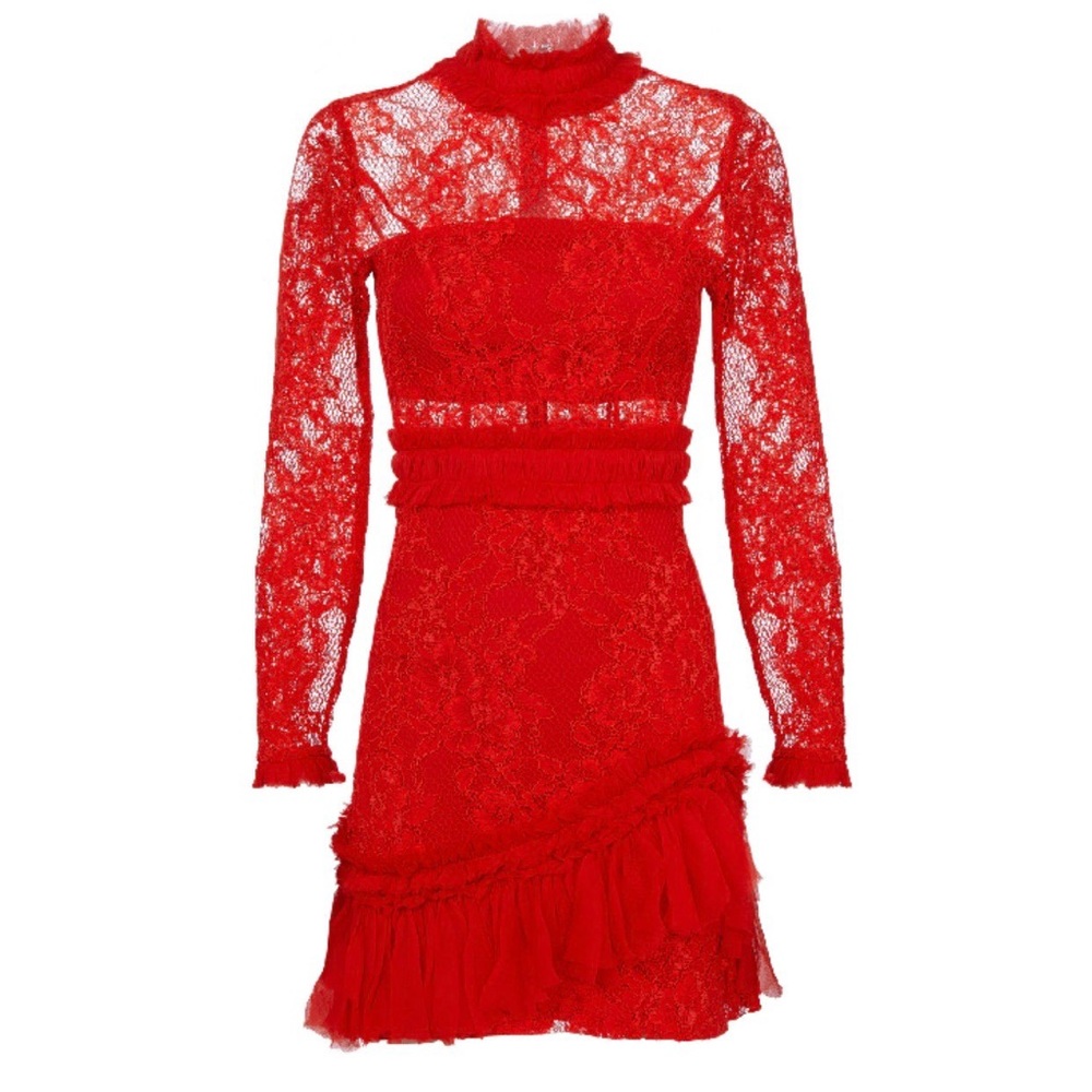 Alexis Wilhemina Lace Mock Neck Mini Dress In Red